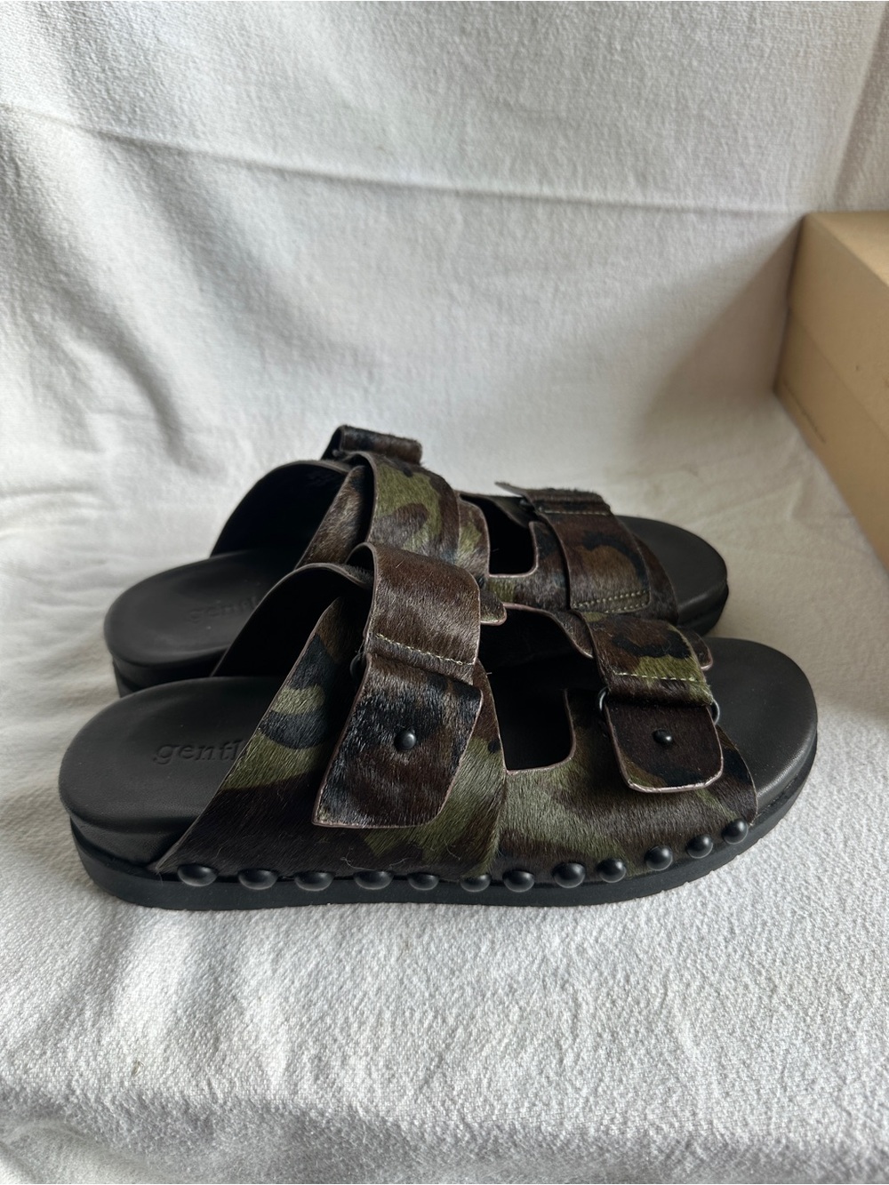 Gentle souls Camo Haircalf Double-Buckle Slide Sandals - Picture 3 of 12